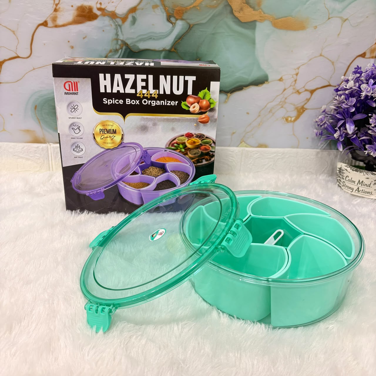 A06641 Hazelnut 444 Airtight PET Spice Box Organizer with 7 Compartments & Spoon