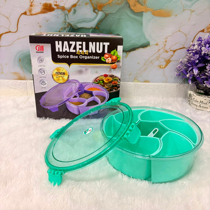A06641 Hazelnut 444 Airtight PET Spice Box Organizer with 7 Compartments & Spoon