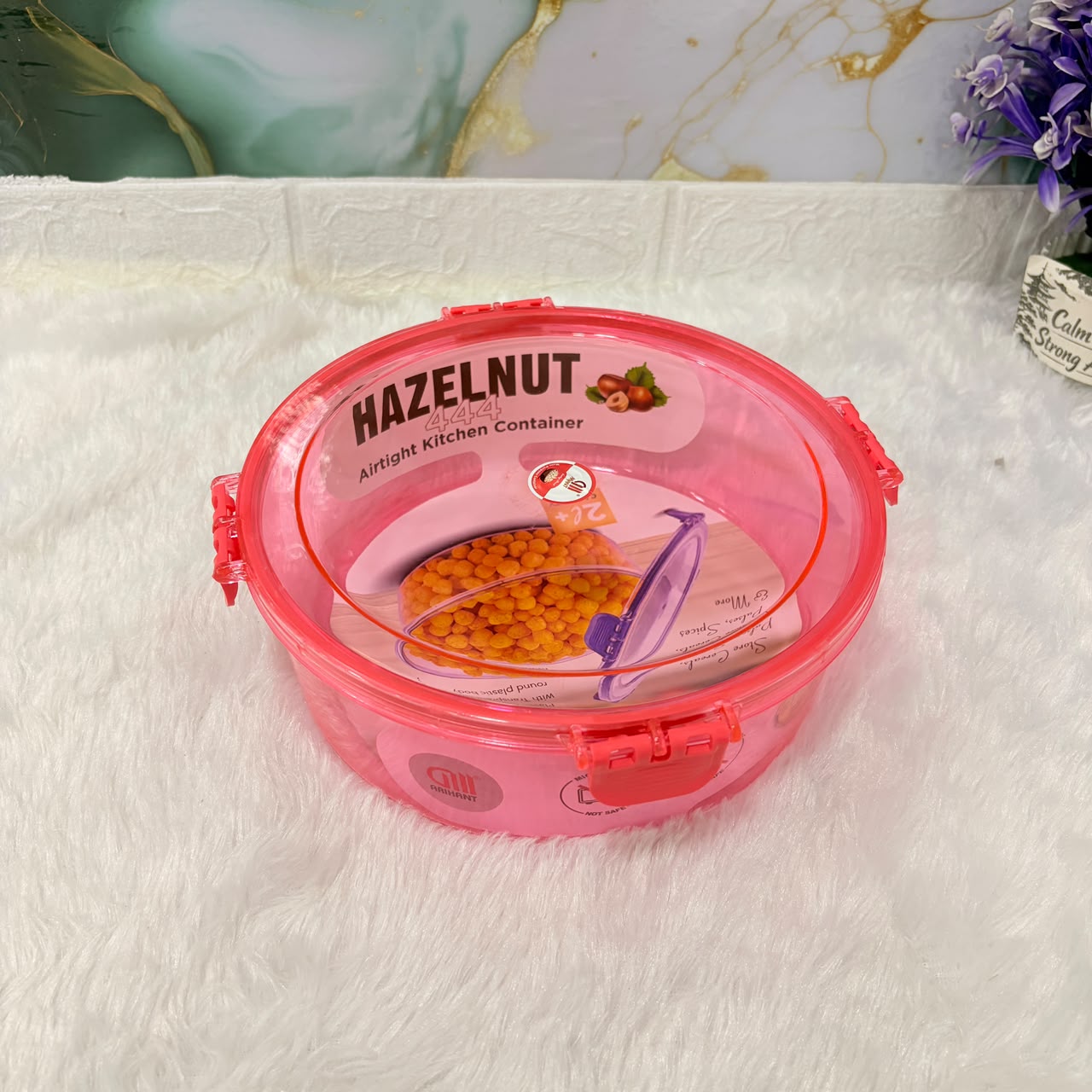 A06643 HAZELNUT 444 Round Airtight PET Plastic Kitchen Container with 4-Side Lock Lid
