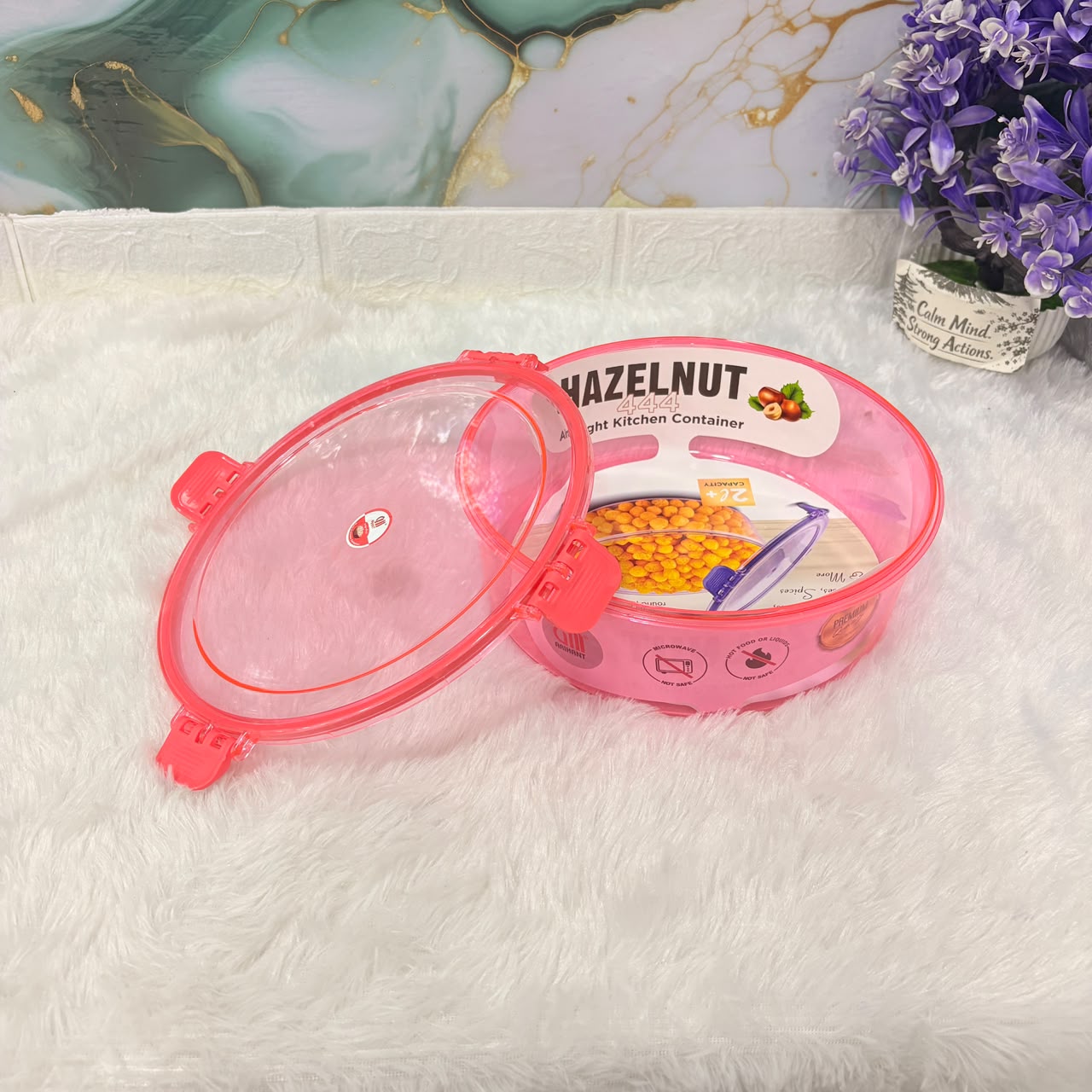 A06643 HAZELNUT 444 Round Airtight PET Plastic Kitchen Container with 4-Side Lock Lid