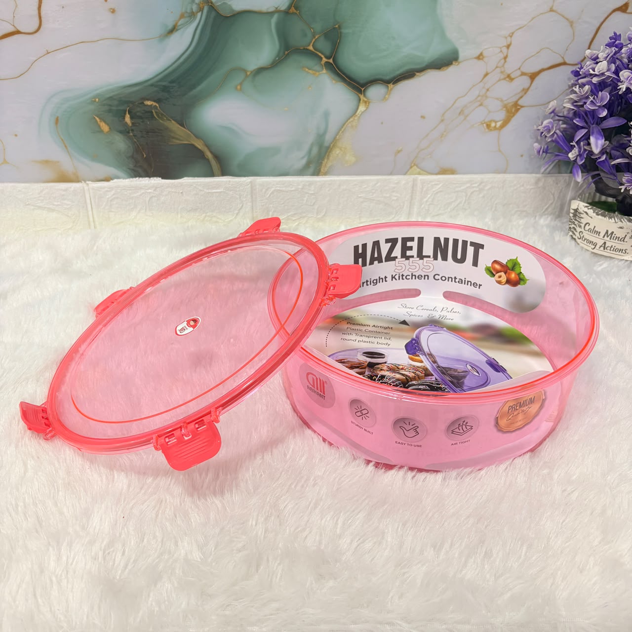 A06644 HAZELNUT 555 Round Airtight PET Plastic Kitchen Container with 5-Side Lock Lid