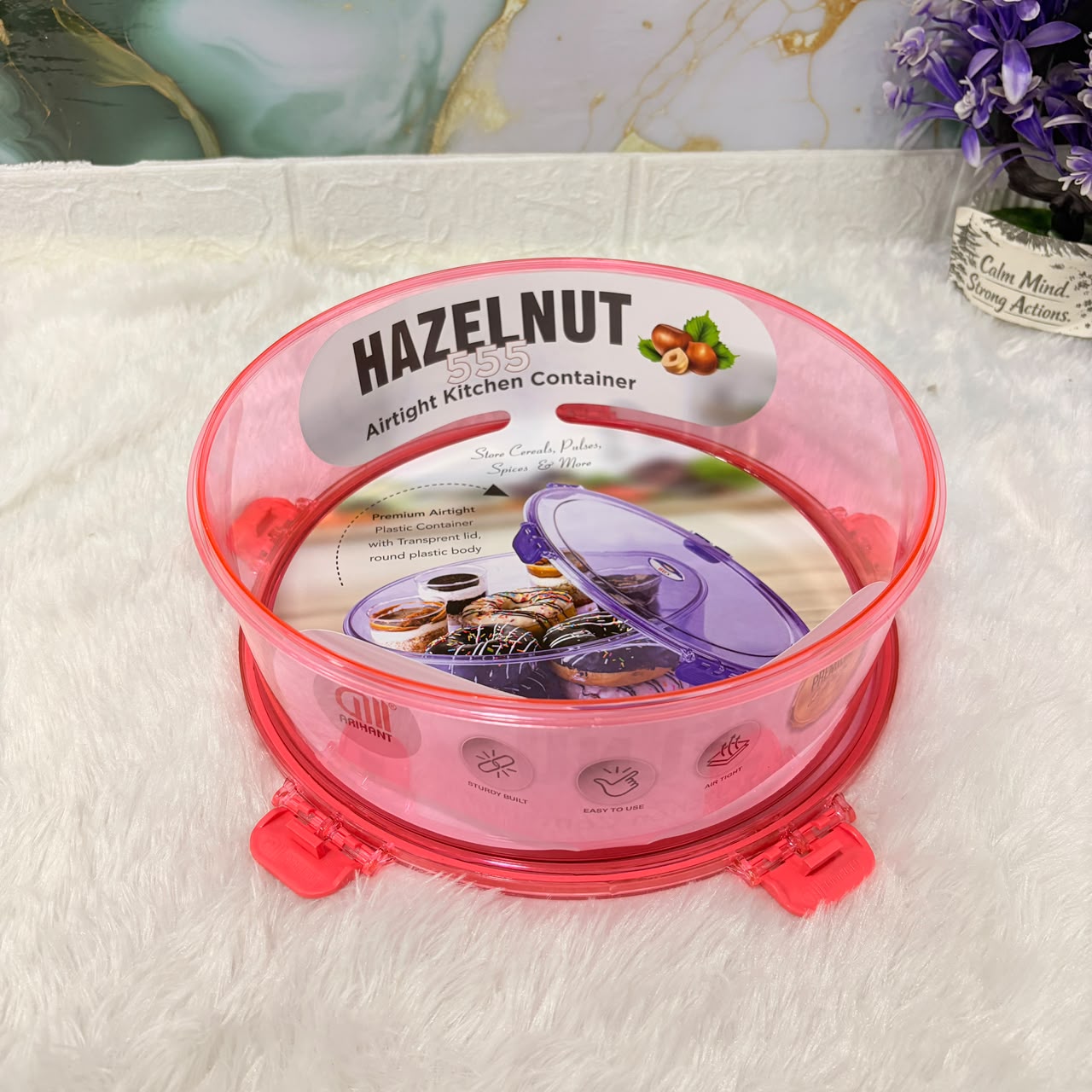 A06644 HAZELNUT 555 Round Airtight PET Plastic Kitchen Container with 5-Side Lock Lid