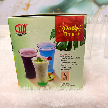 A06646 Party Time Transparent Unbreakable PET Glass Set (6 Pieces)