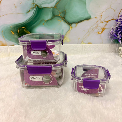 A06647 Square Lock Airtight Storage Container Set (Set of 3 Pcs - 1500ml, 850ml, & 400ml)