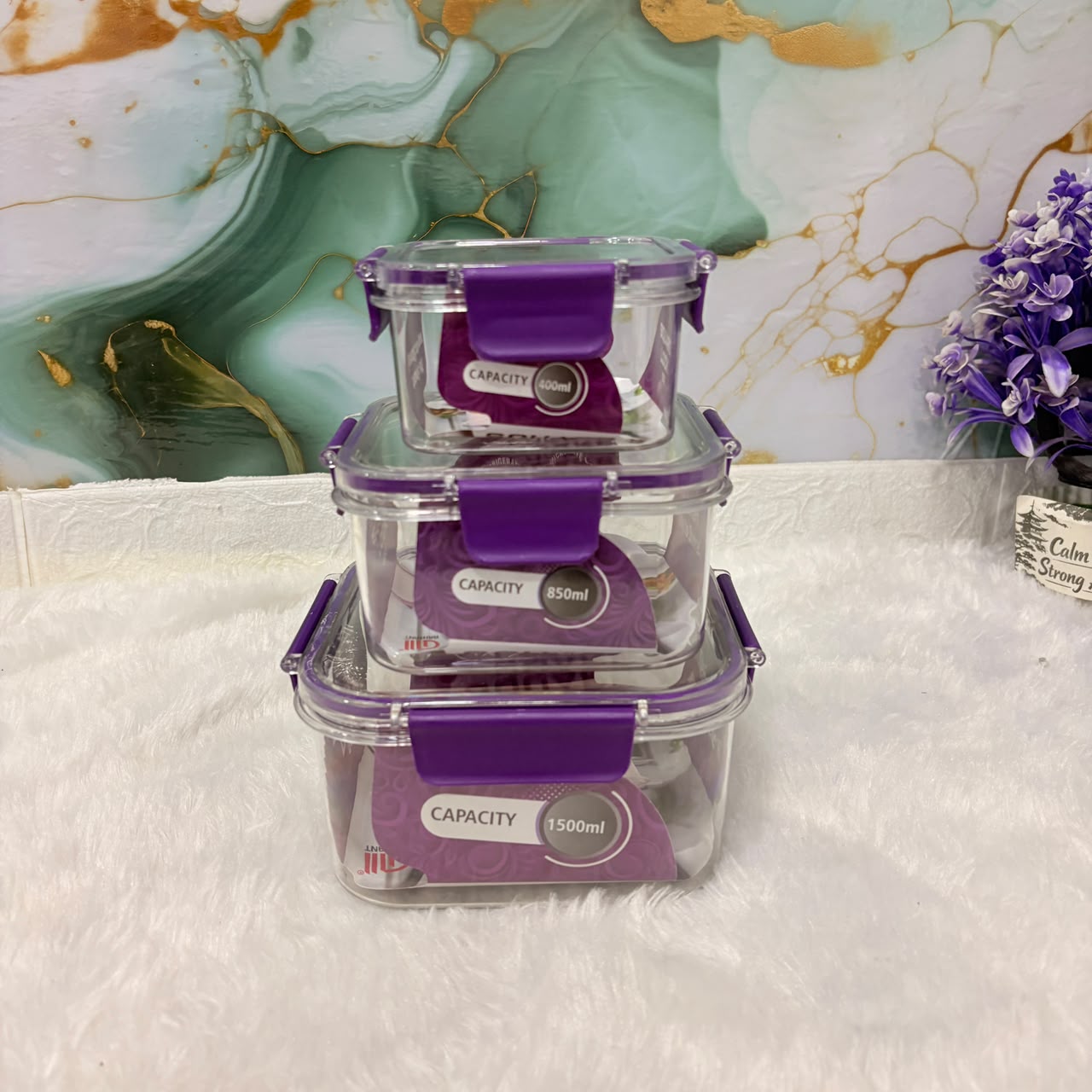 A06647 Square Lock Airtight Storage Container Set (Set of 3 Pcs - 1500ml, 850ml, & 400ml)
