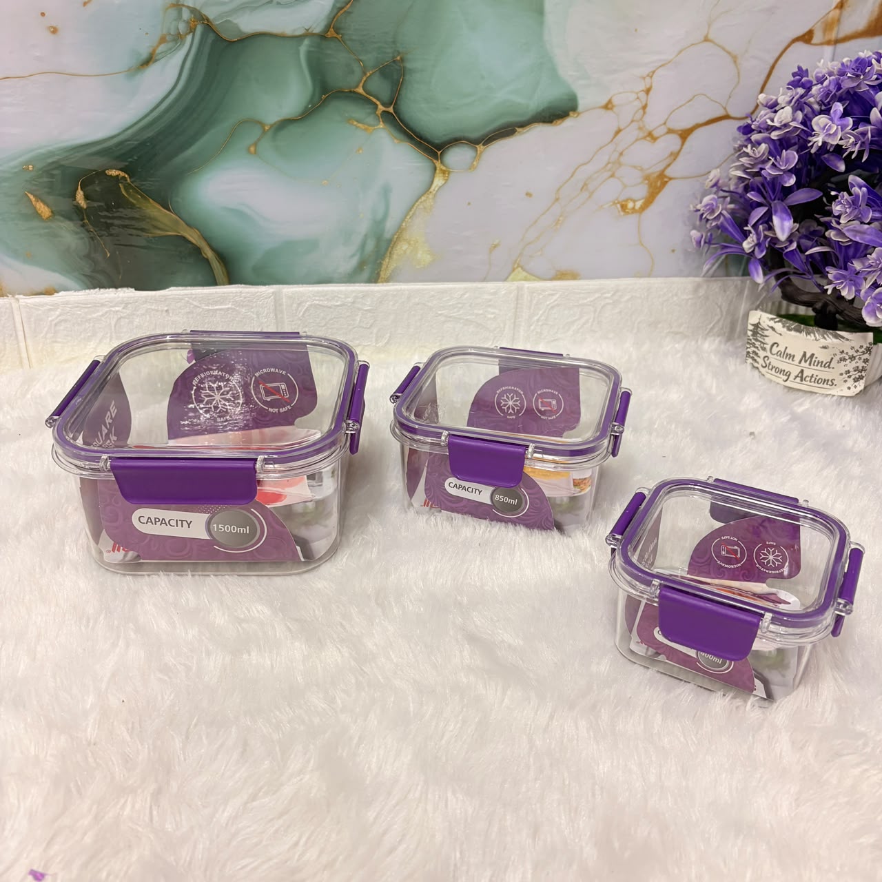 A06647 Square Lock Airtight Storage Container Set (Set of 3 Pcs - 1500ml, 850ml, & 400ml)