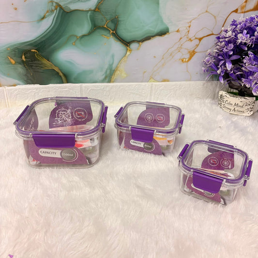 A06647 Square Lock Airtight Storage Container Set (Set of 3 Pcs - 1500ml, 850ml, & 400ml)