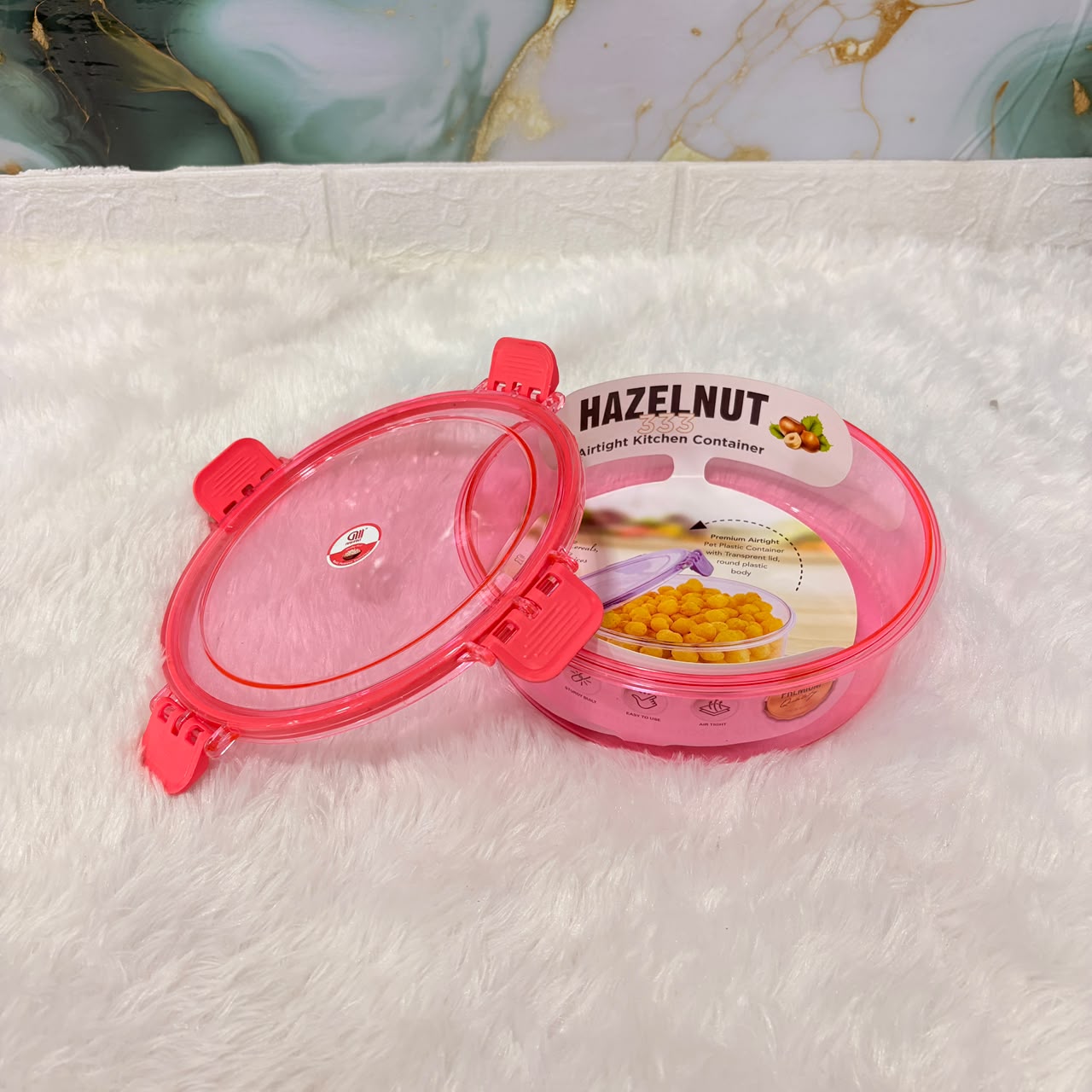 A06642 HAZELNUT 333 Round Airtight PET Plastic Kitchen Container with 4-Side Lock Lid