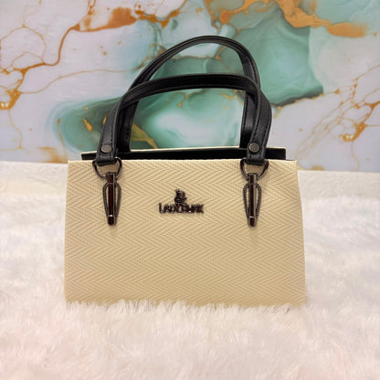 A06690 LADY BLINK Textured Cream & Black Dual-Tone Handbag with Adjustable Sling Strap