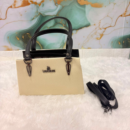 A06690 LADY BLINK Textured Cream & Black Dual-Tone Handbag with Adjustable Sling Strap