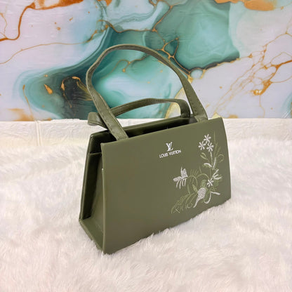 A06691 Women's Olive Green Floral Embroidered Handbag with Detachable Shoulder Strap