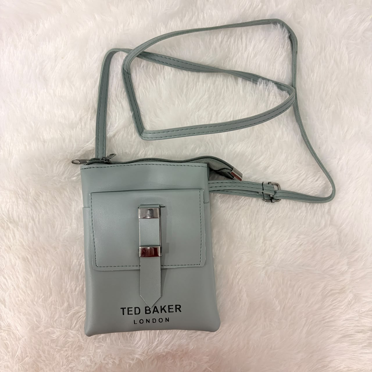 A06694 Ted Baker Sage Green Mini Leather Crossbody Phone Bag
