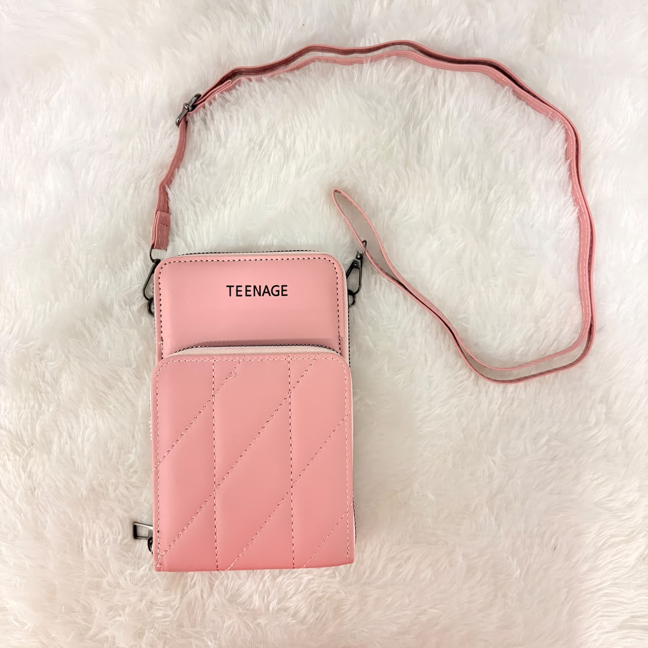 A06696 Stylish Pink Quilted Crossbody Sling Bag & Mobile Wallet for Women & Girls