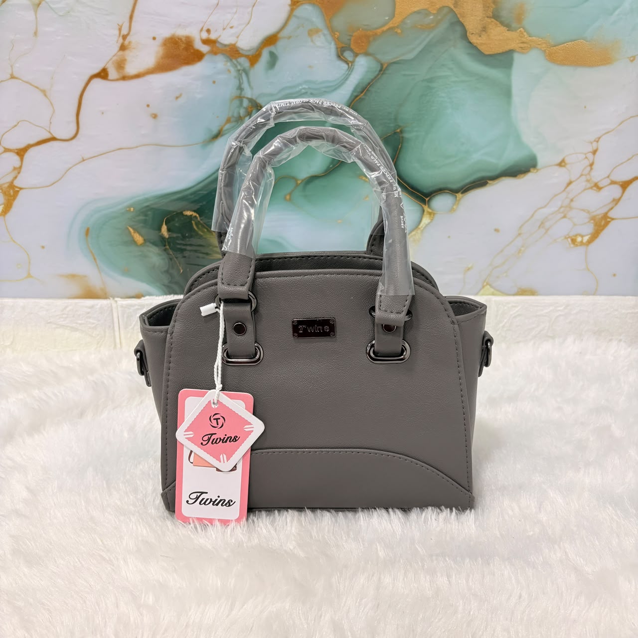 A06698 Twins Women's Elegant Grey Faux Leather Mini Handbag & Crossbody Purse