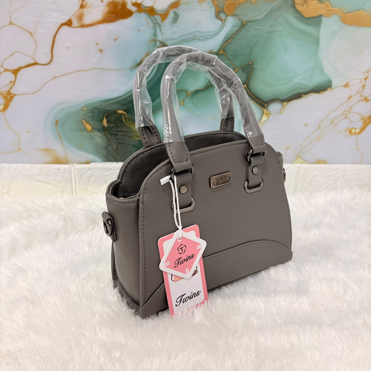 A06698 Twins Women's Elegant Grey Faux Leather Mini Handbag & Crossbody Purse