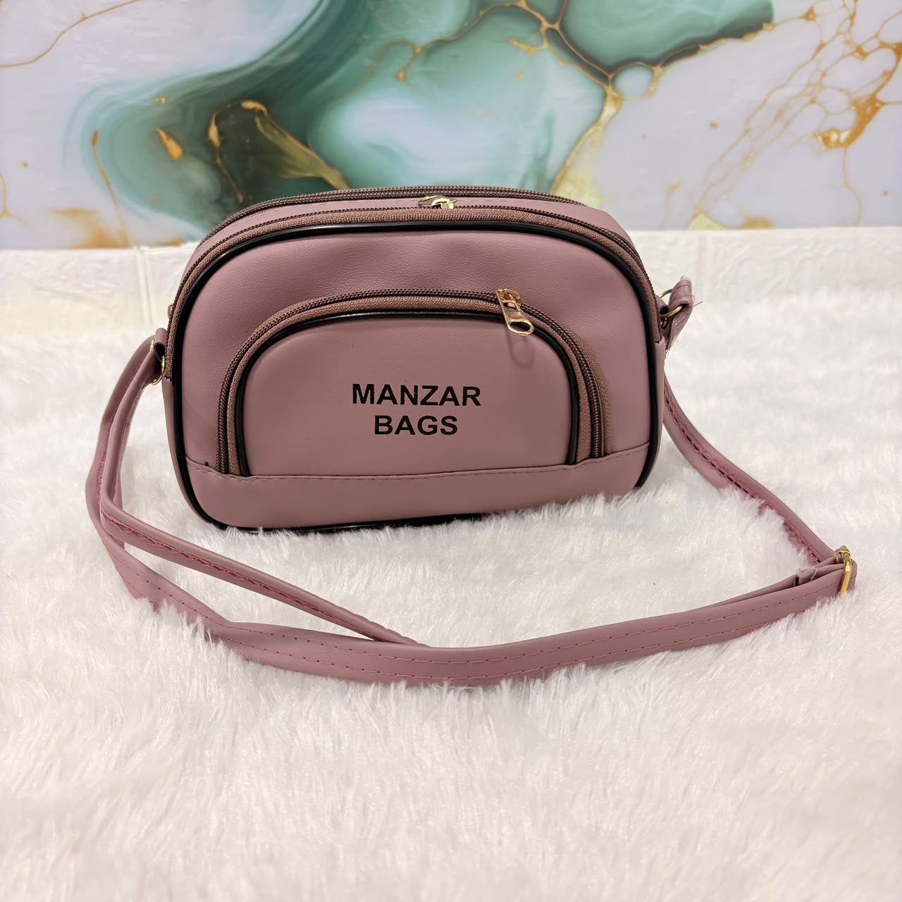 A06699 Mix Patterned Sling Bag with with Adjustable Strap & Multi-Zip Storage