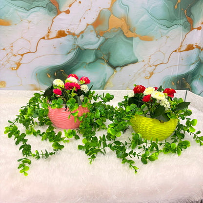 A06689 Artificial Hanging Plant Basket with Trails & Flowers for Home & Garden Decor