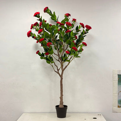 A06682 Artificial Red Rose Flowering Tree in Black Pot