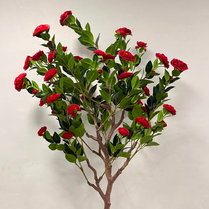 A06682 Artificial Red Rose Flowering Tree in Black Pot