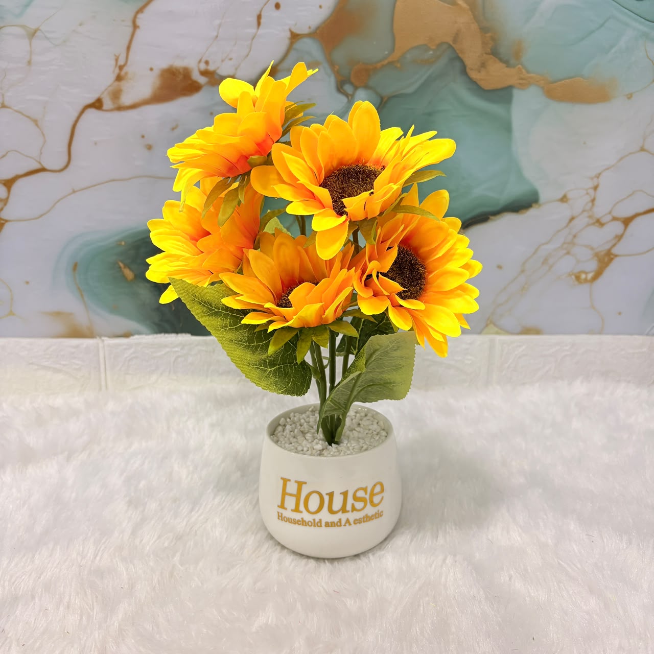 A06684 Mini Artificial Sunflower Plant in Ceramic Pot for Home & Desk Decor
