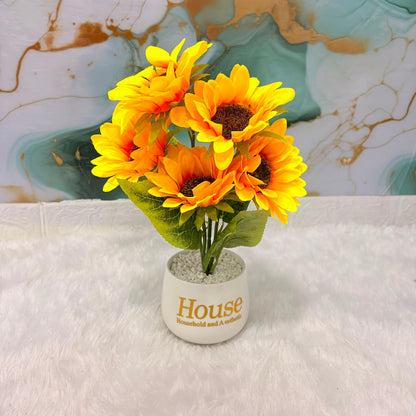 A06684 Mini Artificial Sunflower Plant in Ceramic Pot for Home & Desk Decor