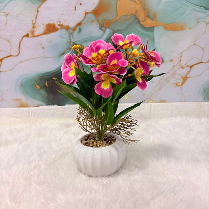 A06688 Artificial Pink Blossom Flowers in White Ceramic Pot for Home & Desk Decor