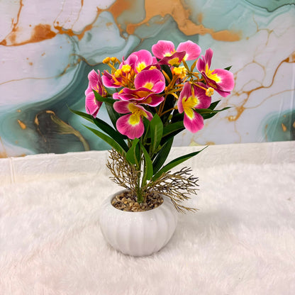 A06688 Artificial Pink Blossom Flowers in White Ceramic Pot for Home & Desk Decor