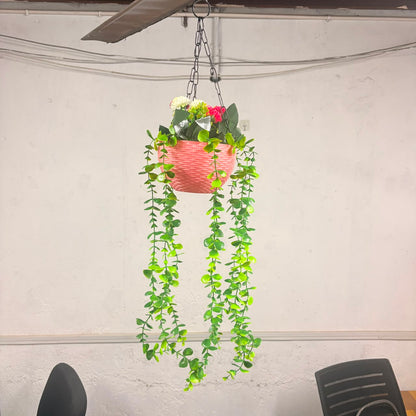 A06689 Artificial Hanging Plant Basket with Trails & Flowers for Home & Garden Decor