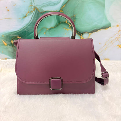 A06701 Women’s Mauve PU Leather Structured Crossbody Handbag with Metallic Top Handle