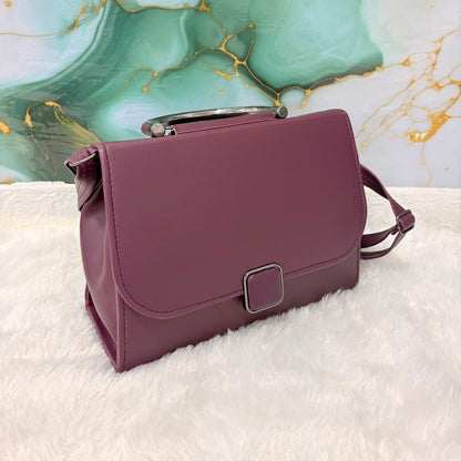 A06701 Women’s Mauve PU Leather Structured Crossbody Handbag with Metallic Top Handle