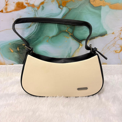 A06702 Elegant Dual-Tone Canvas & Faux Leather Crescent Shoulder Bag for Women