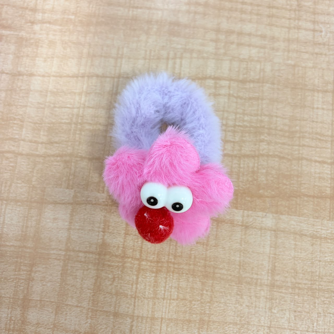 A06707 Cute Fur Teddy Googly-Eye Flower Hair Scrunchies for Kids & Girls