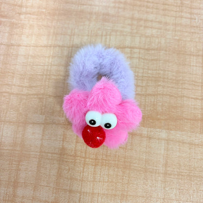 A06707 Cute Fur Teddy Googly-Eye Flower Hair Scrunchies for Kids & Girls