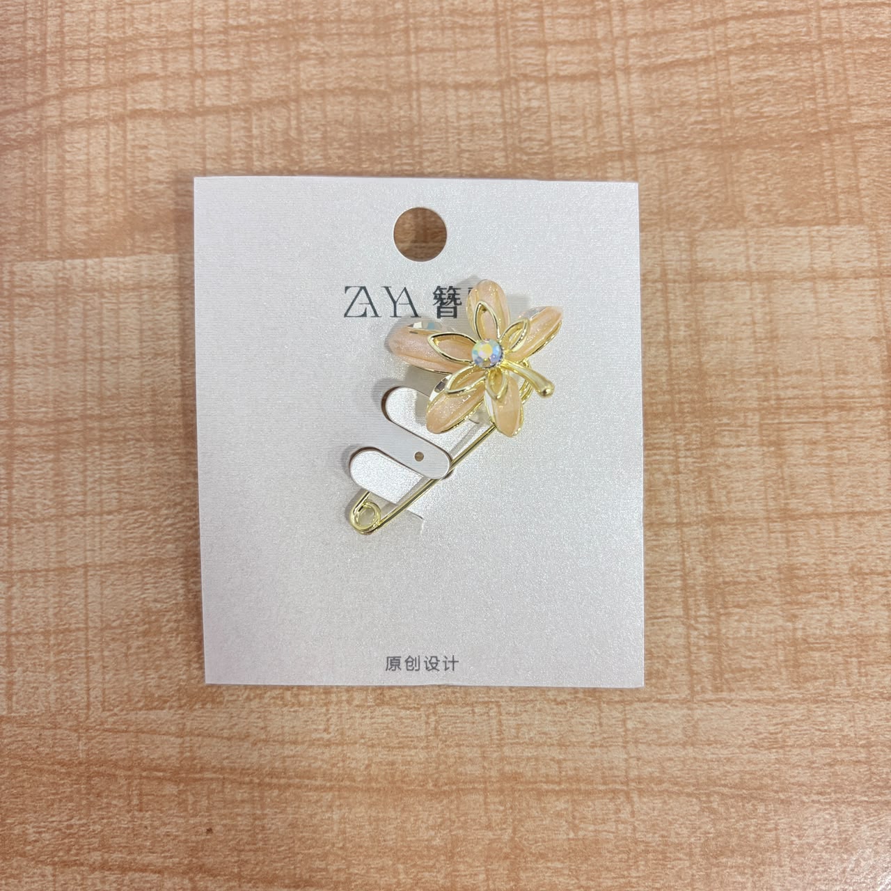 A06708 Elegant Light Blue Floral Safety Pin Brooch with Crystal Center