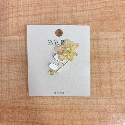 A06708 Elegant Light Blue Floral Safety Pin Brooch with Crystal Center