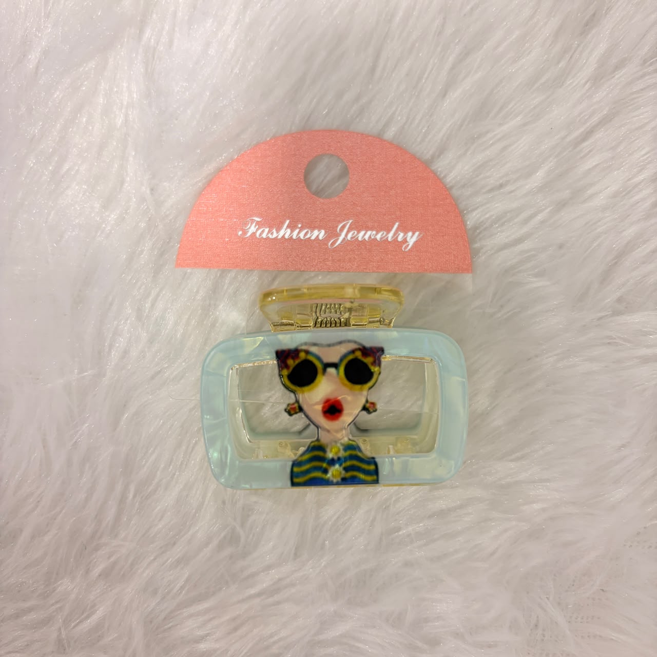 A06709 Cute Graphic Girl Character Rectangular Acrylic Hair Claw Clip