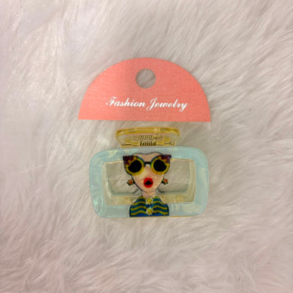 A06709 Cute Graphic Girl Character Rectangular Acrylic Hair Claw Clip
