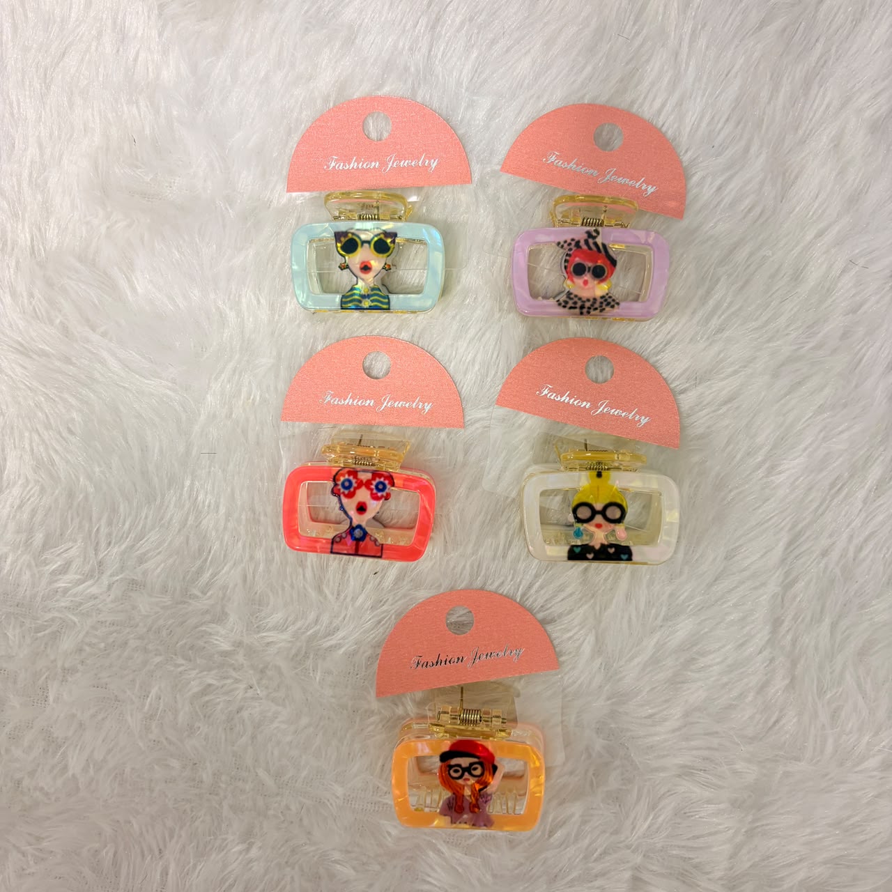 A06709 Cute Graphic Girl Character Rectangular Acrylic Hair Claw Clip
