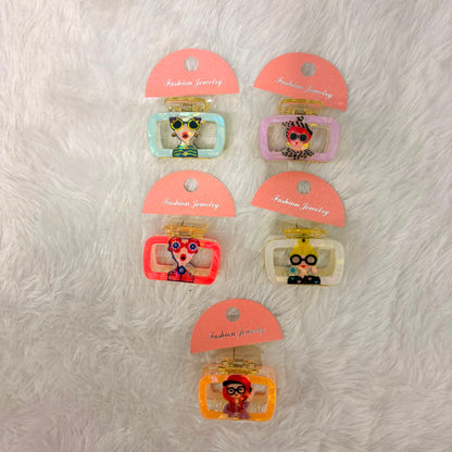 A06709 Cute Graphic Girl Character Rectangular Acrylic Hair Claw Clip
