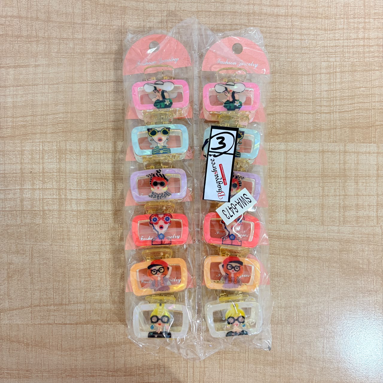 A06709 Cute Graphic Girl Character Rectangular Acrylic Hair Claw Clip