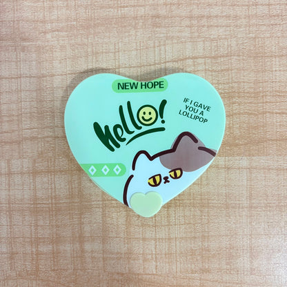A06715 Cute Heart-Shaped Folding Pocket Mirror with Removable Hair Comb