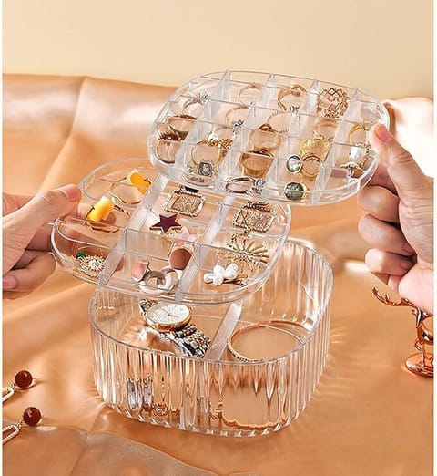 A06706 3-Layer Clear Acrylic Rotating Jewelry Storage Box & Cosmetic Organizer