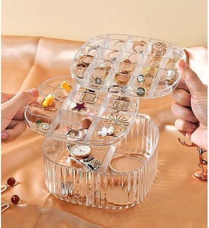 A06706 3-Layer Clear Acrylic Rotating Jewelry Storage Box & Cosmetic Organizer