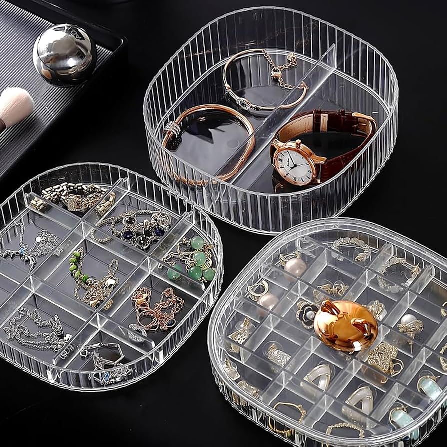 A06706 3-Layer Clear Acrylic Rotating Jewelry Storage Box & Cosmetic Organizer