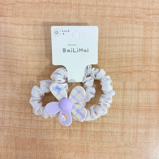 A06718 2Pc Cute Flower & Pearl Elastic Hair Scrunchies Set for Women & Girls
