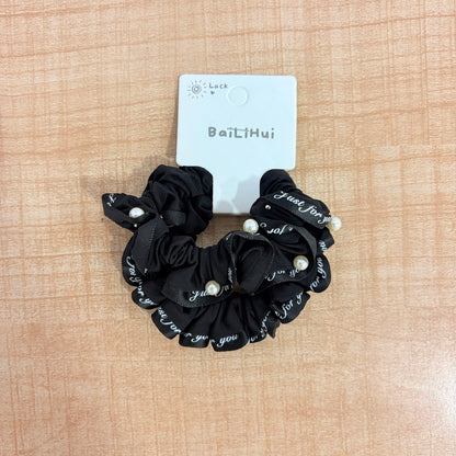 A06718 2Pc Cute Flower & Pearl Elastic Hair Scrunchies Set for Women & Girls