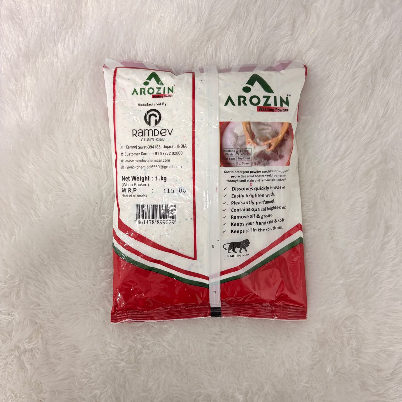 A06730 Arozin New & Improved Washing Powder – 1 kg Pack | Machine & Bucket Wash Detergent