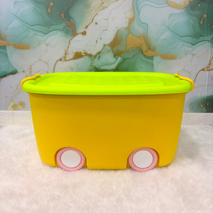 A06743 Kids Plastic Toy Storage Box with Lid & Rolling Wheels (Multicolor)