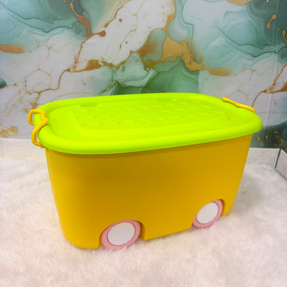 A06743 Kids Plastic Toy Storage Box with Lid & Rolling Wheels (Multicolor)