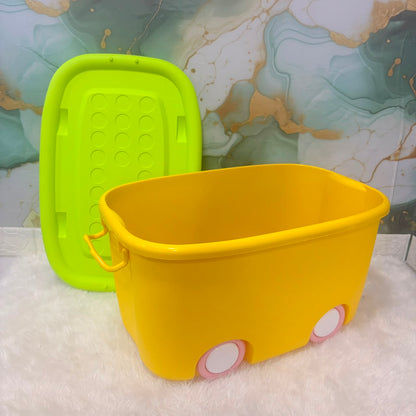 A06743 Kids Plastic Toy Storage Box with Lid & Rolling Wheels (Multicolor)